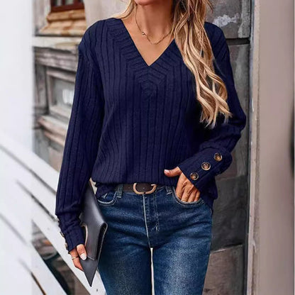 V neck Button Long Sleeved Sweater