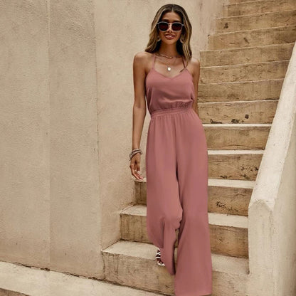 Elastic Waisted Wide Leg Jumpsuit