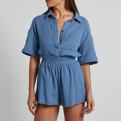 Single Breasted Loose Short Sleeves top & Shorts