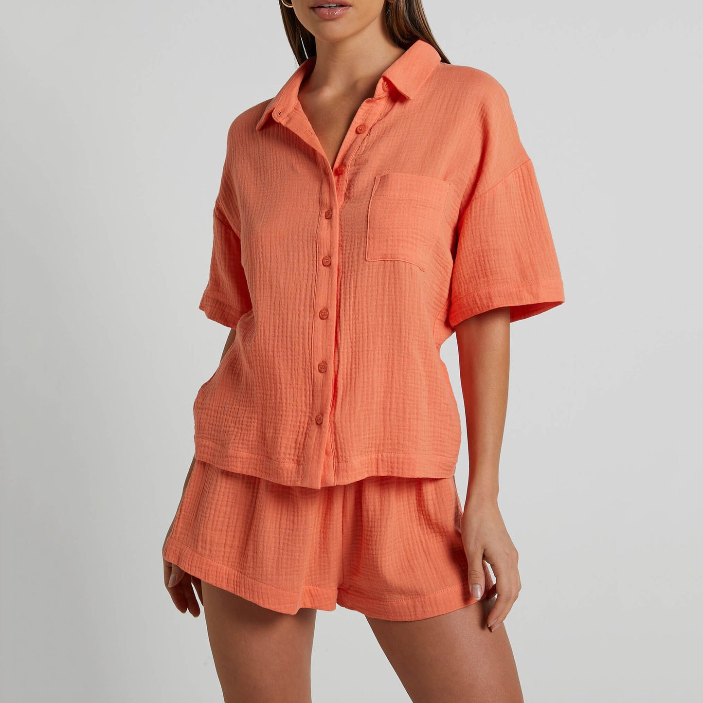 Single Breasted Loose Short Sleeves top & Shorts