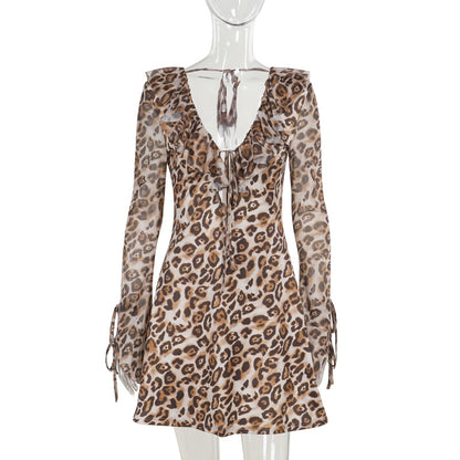 Leopard Print Long Sleeve Mini Dress